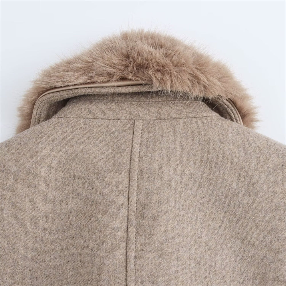Arla - Wollmantel mit Kunstfellkragen