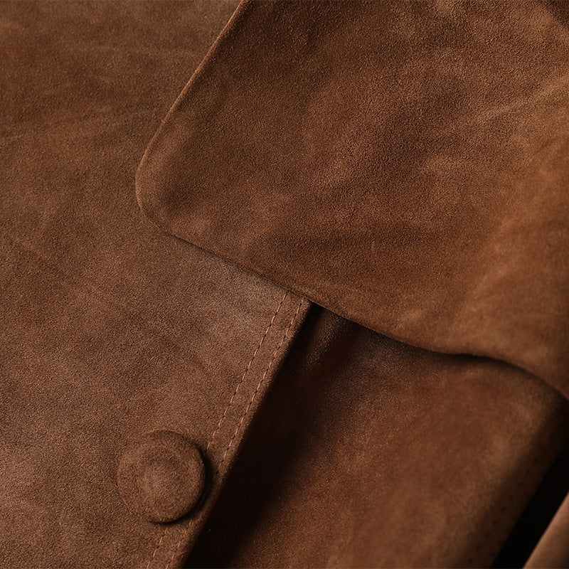 Luxus Wildleder Trenchcoat „Classic Fit“ – Schokobraun