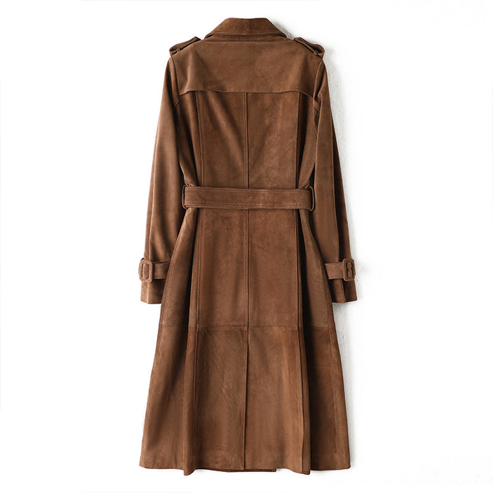 Luxus Wildleder Trenchcoat „Classic Fit“ – Schokobraun