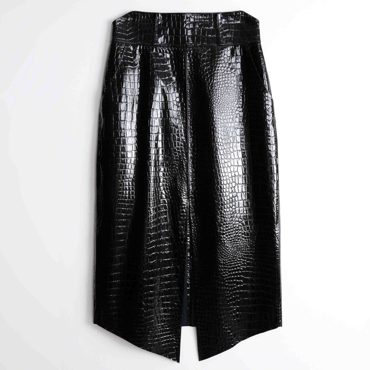 Patent Croco Glam – Glänzendes Schwarz Echtleder