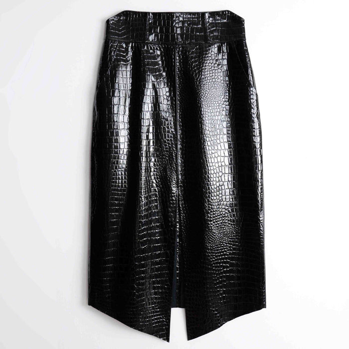 Patent Croco Glam – Glänzendes Schwarz Echtleder