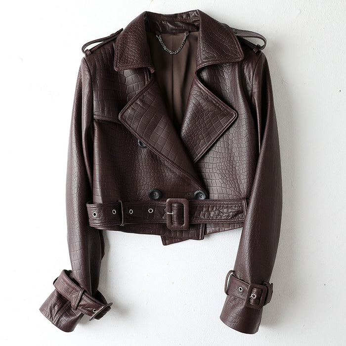 Jacke und Rock im Kroko-Design (Bordeaux)