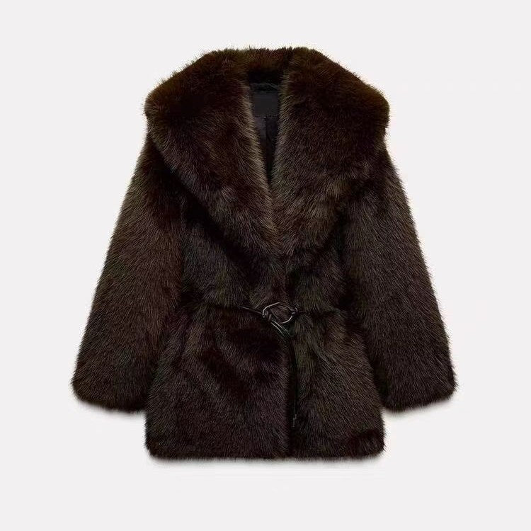 Ava -Faux Fur Coat mit Taillengürtel