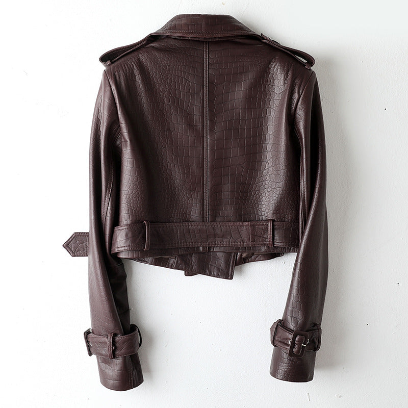 Jacke und Rock im Kroko-Design (Bordeaux)