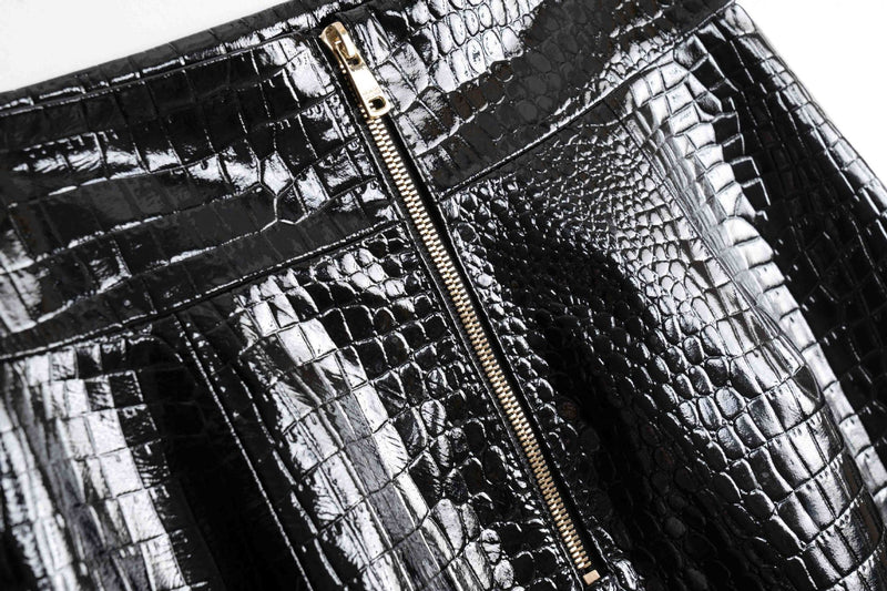 Patent Croco Glam – Glänzendes Schwarz Echtleder