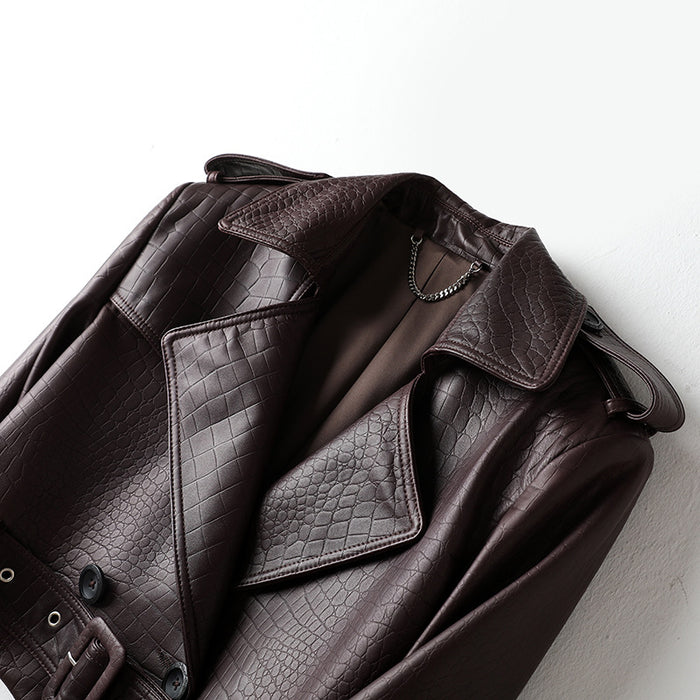 Jacke und Rock im Kroko-Design (Bordeaux)