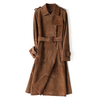 Luxus Wildleder Trenchcoat „Classic Fit“ – Schokobraun