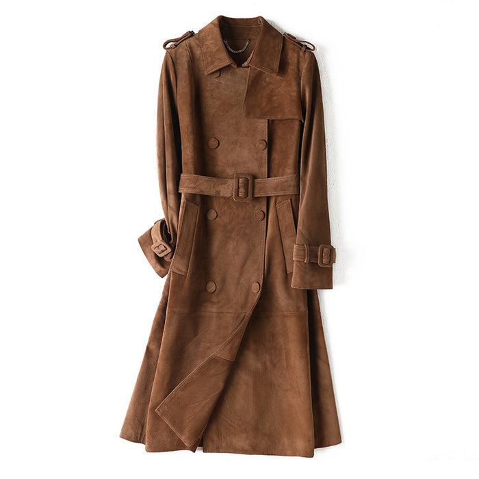 Luxus Wildleder Trenchcoat „Classic Fit“ – Schokobraun