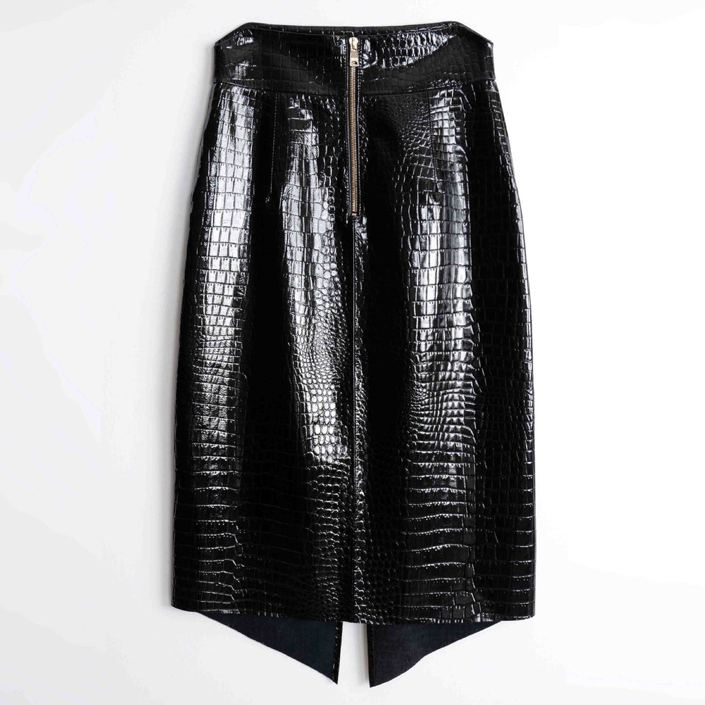 Patent Croco Glam – Glänzendes Schwarz Echtleder