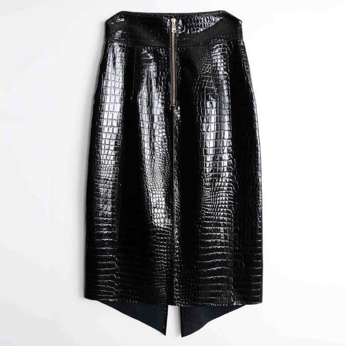 Patent Croco Glam – Glänzendes Schwarz Echtleder