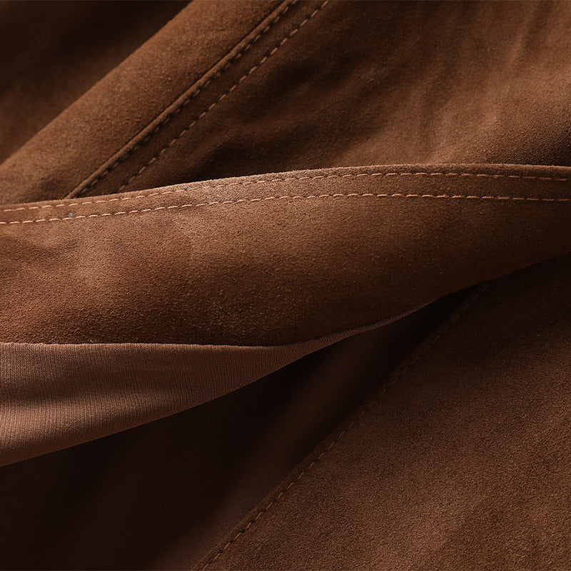 Luxus Wildleder Trenchcoat „Classic Fit“ – Schokobraun
